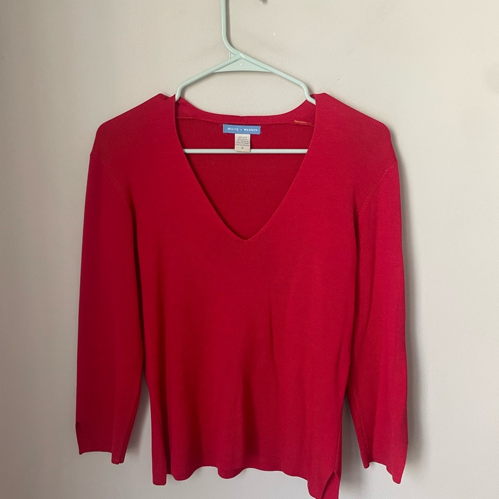 White + Warren Red Silk Blend Sweater Size Small